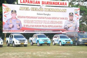 Apel Gelar Kendaraan Polda Kepri, Kesiapan Pengamanan Tahapan Pilkada Serentak 2024 Dalam Operasi Mantap Praja Seligi 2024